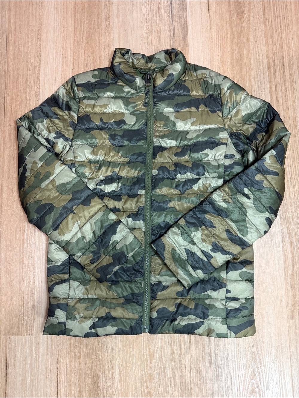 Lands End Youth Camouflage Quilted Jacket Green Brown Camo Size M 10-12